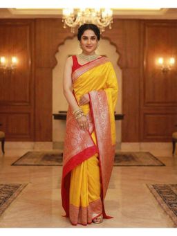 AMRUTKALA SAREES - Yellow Designer Banarasi Silk Kanjivaram Saree with Unstitched Blouse