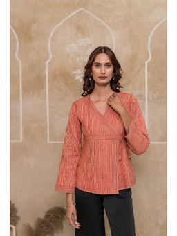 NAVYAS FASHION - Rust Bagru Striped Quilted Angrakha Jacket