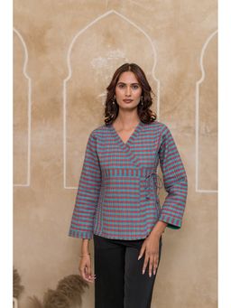 NAVYAS FASHION - Blue Checks Khari Handloom Quilted Angrakha Jacket