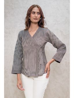 NAVYAS FASHION - Black Bagru Stripes Quilted Angrakha Jacket