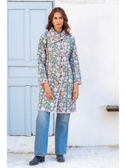 NAVYAS FASHION - Green Floral Block Printed Quilted Bukhara Jacket