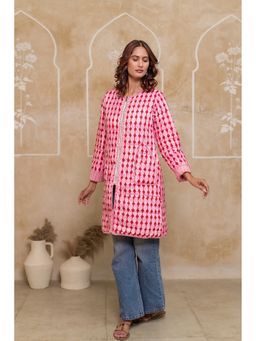 NAVYAS FASHION - Pink Hand Block Printed Folded Sleeves Quilted Coat