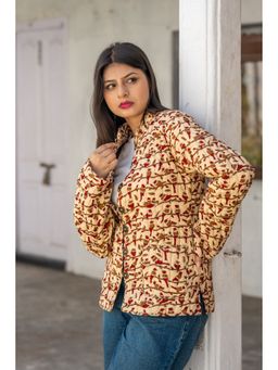 NAVYAS FASHION - Beige Block Printed Reversible Quilted Jacket