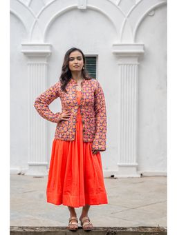 NAVYAS FASHION - Pink Floral Block Printed Reversible Quilted Jacket