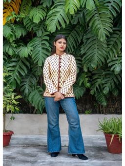 NAVYAS FASHION - Beige Hand Block Printed Reversible Quilted Jacket