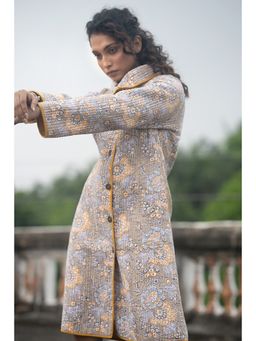 NAVYAS FASHION - Grey Floral Printed Bukhara Quilted Coat