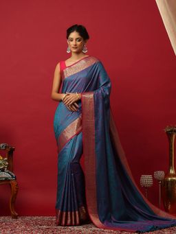 MEENA BAZAAR - Woven Art Silk Blue Saree Without Blouse