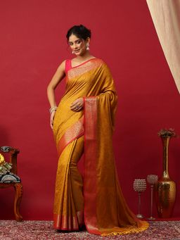 MEENA BAZAAR - Woven Art Silk Mustard Saree Without Blouse