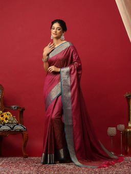MEENA BAZAAR - Woven Art Silk Pink Saree Without Blouse