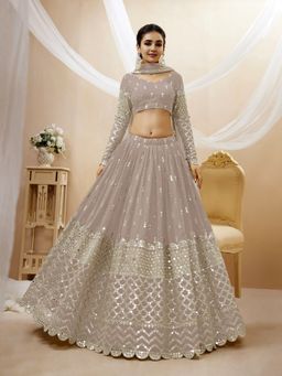 Pink Ethnic - Grey Georgette Zari Semi-Stitched Lehenga with Unstitched Choli and Dupatta