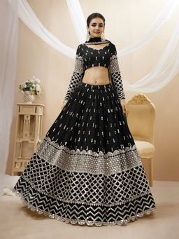 Pink Ethnic - Black Georgette Zari Semi-Stitched Lehenga with Unstitched Choli and Dupatta