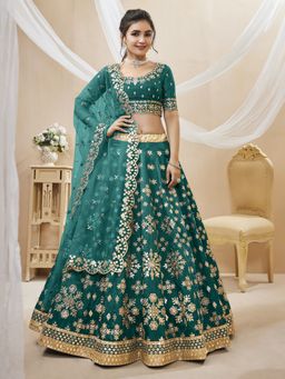 Pink Ethnic - Green Art Silk Zari Semi-Stitched Lehenga with Unstitched Choli and Dupatta