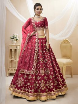 Pink Ethnic - Red Art Silk Zari Semi-Stitched Lehenga with Unstitched Choli and Dupatta