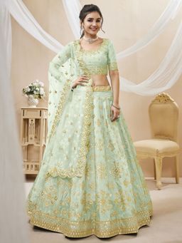 Pink Ethnic - Pista Green Art Silk Semi-Stitched Lehenga with Unstitched Choli and Dupatta