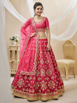 Pink Ethnic - Pink Art Silk Zari Semi-Stitched Lehenga with Unstitched Choli and Dupatta