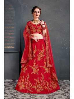 Pink Ethnic - Traditional Red Slub Silk Semi-Stitched Lehenga with Unstitched Choli and Dupatta