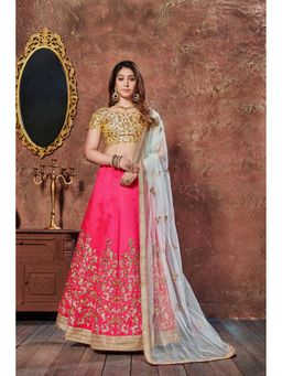 Pink Ethnic - Gold Mulbury Silk Sequin Semi-Stitched Lehenga with Unstitched Choli and Dupatta