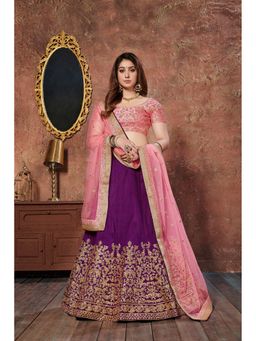 Pink Ethnic - Pink Mulbury Silk Sequin Semi-Stitched Lehenga with Unstitched Choli and Dupatta