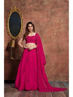 Pink Ethnic - Pink Georgette Sequin Semi-Stitched Lehenga with Unstitched Choli and Dupatta