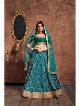 Pink Ethnic - Green Art Silk Sequin Semi-Stitched Lehenga with Unstitched Choli and Dupatta