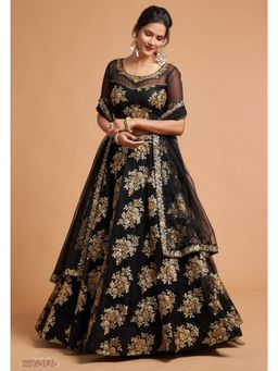 Pink Ethnic - Black Soft Net Sequin Semi-Stitched Lehenga with Unstitched Choli and Dupatta