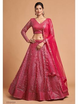 Pink Ethnic - Pink Soft Net Multi Sequin Semi-Stitched Lehenga with Unstitched Choli and Dupatta