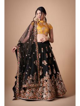 Pink Ethnic - Yellow Semi-Stitched Lehenga with Unstitched Choli and Dupatta