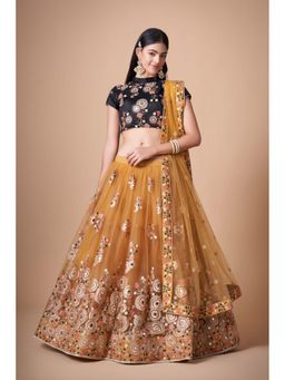 Pink Ethnic - Black Semi-Stitched Lehenga with Unstitched Choli and Dupatta