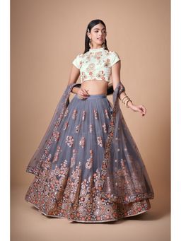 Pink Ethnic - Cream Semi-Stitched Lehenga with Unstitched Choli and Dupatta