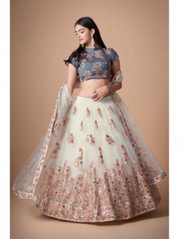 Pink Ethnic - Grey Semi-Stitched Lehenga with Unstitched Choli and Dupatta