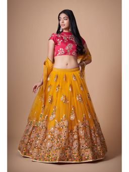 Pink Ethnic - Red Semi-Stitched Lehenga with Unstitched Choli and Dupatta