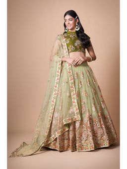 Pink Ethnic - Olive Semi-Stitched Lehenga with Unstitched Choli and Dupatta