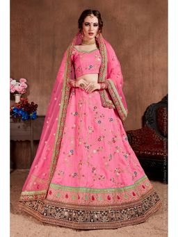 Pink Ethnic - Designer Baby Pink Art Silk Semi-Stitched Lehenga with Unstitched Choli and Dupatta