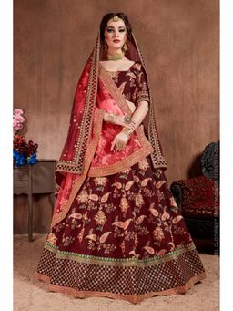 Pink Ethnic - Designer Maroon Taffeta Silk Semi-Stitched Lehenga with Unstitched Choli and Dupatta