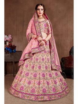 Pink Ethnic - Pastel Pink Taffeta Silk Semi-Stitched Lehenga with Unstitched Choli and Dupatta