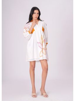 Zolo Label - Digital Floral Print White Knee Length Dress