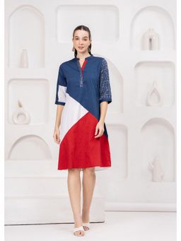 Zolo Label - Embroidered Cotton Multicolour Knee Length Dress