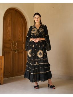 Zolo Label - Embroidered Flared Black Maxi Dress