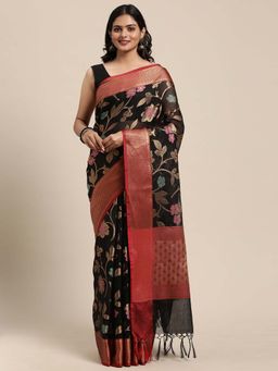 Banarasi Silk Works - Black Kota Check Alfi Jaal Zari Border Saree with Unstitched Blouse