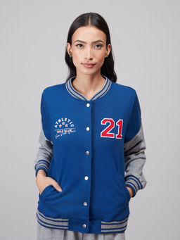 Twenty Dresses by Nykaa Fashion - Basics Navy Applique Embroidery Varsity Jacket