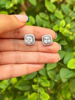 PRATA - Detachable Cushion Halo Solitaire White Studs Earrings