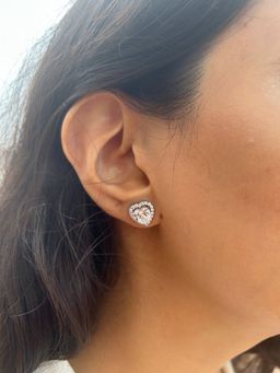 PRATA - Detachable Heart Halo Solitaire White Studs Earrings