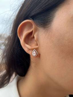PRATA - Detachable Pear Halo Solitaire White Stud Earrings
