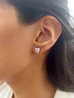 PRATA - 2 Ct Heart Solitaire White Studs Earrings