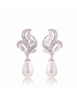 PRATA - Folia Drop White Earrings