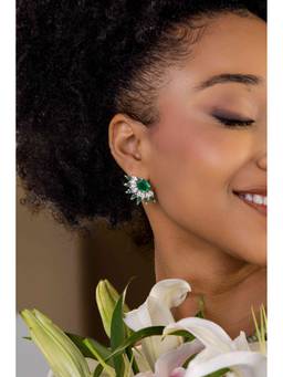 PRATA - Zafira Half Studs Green Earrings