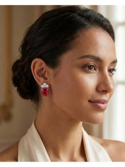 PRATA - Bloom let Maroon Studs Earrings