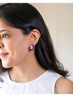 PRATA - Echelon Statement Red Studs Earrings