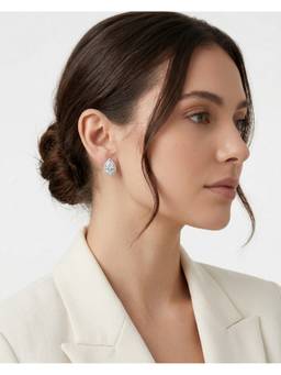 PRATA - Pear Solitaire White Studs Earrings
