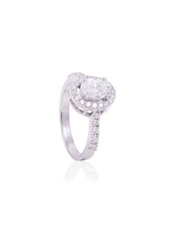 PRATA - Oval Halo Solitaire White Ring